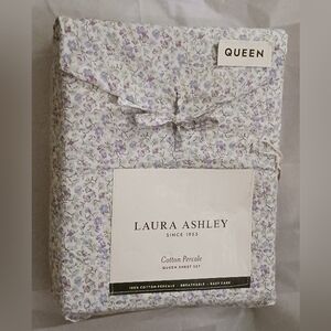 Laura Ashley Emogene Queen Cotton Percale Sheet Set in Lavender Blue Floral